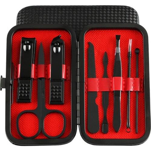 Stainless Steel Black Nail Clipper Set 8-Piece Beauty Manicure Tools Manicure Pedicure Scissors Nail Clippers Full Package