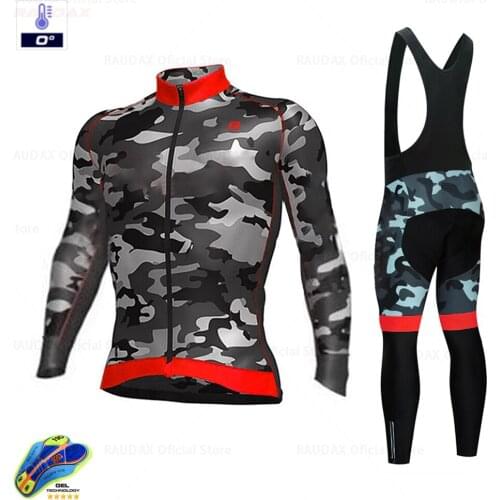 New Mens Cycling Clothing Camouflage Winter Thermal Fleece Long Sleeve Cycling Jersey Set Outdoor Riding Bike MTB Bib Pants Set