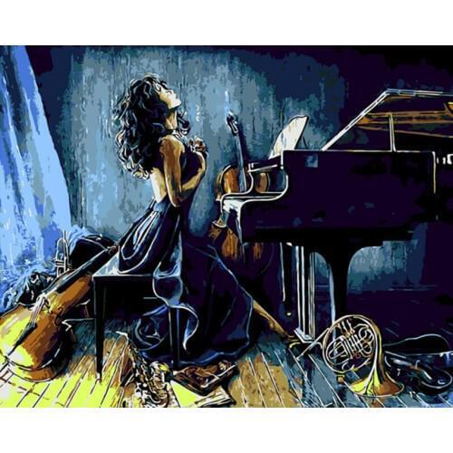 New Frame piano girl DIY Painting By Numbers modern wall painting unique gift home wall art picture Calligraphy painting
