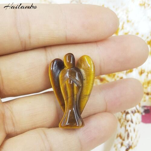 2020 New & Natural Tigers eye Stone Gem-Stone Bead Angel Statue Carved Angel Wing Figurine Pendant Charms Lucky Jewelry TS03A