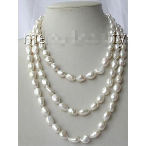 FREE SHIPPING *****stunning long 64" big 15mm baroque white freshwater pearl necklace s1462 (A0501)