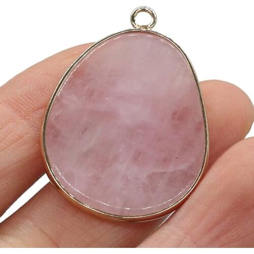 Charm Fashion Rose Quartz Natural Stone Pendant Elegant Fat Drop Shape Charms for Jewelry Making DIY Necklace Accessorie 21x35mm