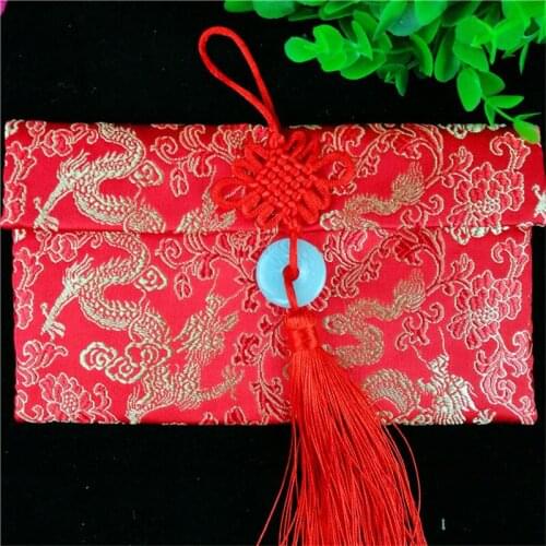 Wedding Supplies Jade Pendant High Grade Silks and Satins Money Pocket Auspicious Pattern Copper Cash Chinese Knot Red Envelope