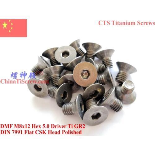 Titanium screws M8x12 DIN 7991 Hex 5.0 Driver Ti GR2 Polished 10 pcs