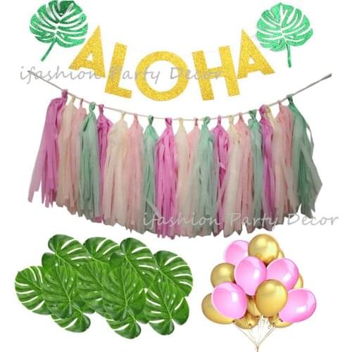 Tropical Party Decoration Supplies Tropical Palm Monstera Leaf Tissue Paper Tassel Garland Aloha Banner for Hawaiian Luau Party