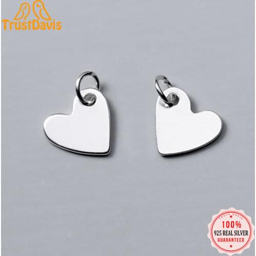 TrustDavis Real 925 Sterling Silver Romantic Heart Charm Pendant For Making Necklace Handmade DIY Accessories Fine Jewelry DZ286