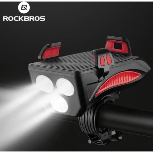 ROCKBROS Bike Light USB Rechargeable Phone Holder Power Bank 4 In 1 Multifunctional 130dB Waterproof Headlight Bike Accessories