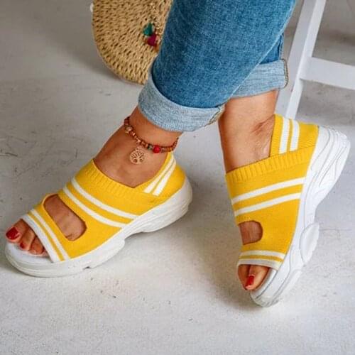 New Women Sandals Boho Fish Mouth Slip-on Sandals Fashion Woven Platform Shoes Summer Casual Breathable Sandalias