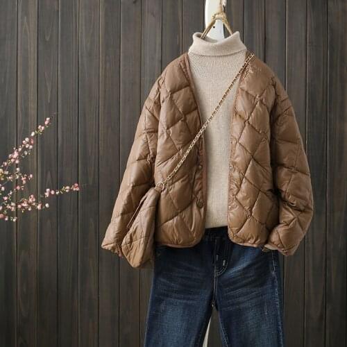 2021 Winter Women 90% White Duck Down Jacket With Bag Female Casual Oversize Short Parkas Ultra Light V-Neck Snow Coat