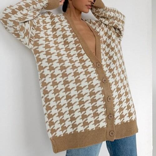 New Women Deep V-neck Single-breasted Knitted Sweater Cardigan Button Long Loose-fitting Casual Knit Cardigan Coat Autumn Winter