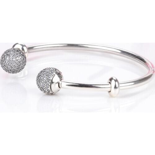 Panjiakaikou Bracelet S925 Sterling Silver Open Bracelet Forever Clear Crystal Charm Original Bangle for Women Wedding Gift