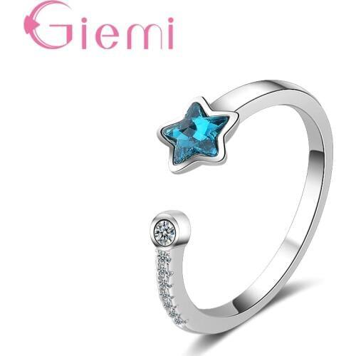 Top Quality Blue Star Shape 925 Sterling Silver Jewelry Ring For Women Girl Wife Wedding Engagement Shiny Accessories Gift