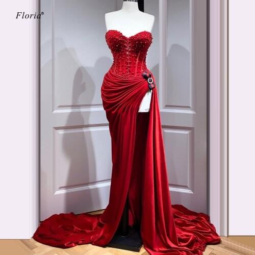 Newest Turkish Couture Red Prom Dresses Long Mermaid Strapless Sexy вечернее платье Vintage Evening Gowns Party Celebrity Gowns