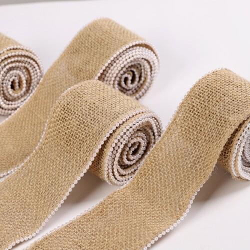 1Roll Pearl-Edged Burlap Ribbon Roll DIY Decorative Materials for Craft Cake Christmas Wedding Party 4cm/6cm