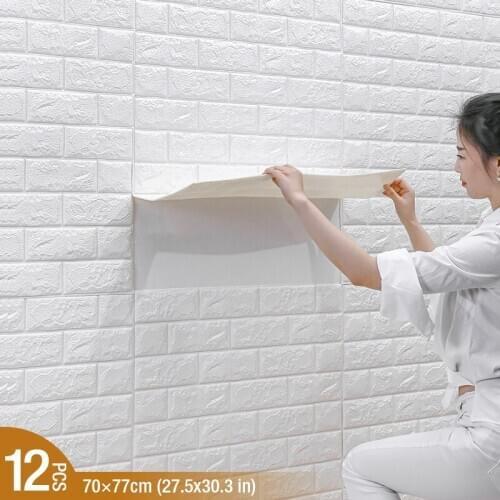 12 pieces 3D Brick Wall Stickers DIY Decor Self-Adhesive Waterproof Wallpaper For Kid Room Bedroom 3D Wall Sticker 3D tile panel