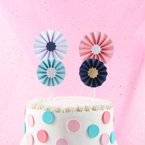 2pcs/set Happy Birthday Cake Topper Handmade Paper Flower Cake Topper Flag Decoration for Baby Birthday Party Wedding Supplies