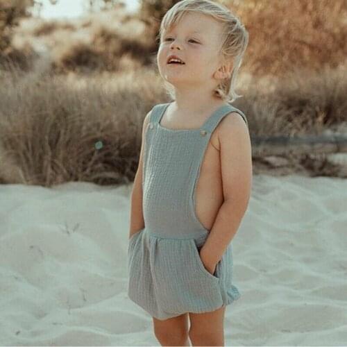 2020 Summer Toddler Baby Boy Girls Sleeveless Button Backless Rompers Jumpsuit Sunsuit Bib Pants Outfits Clothes