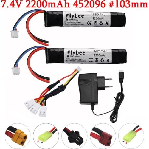 2S Water Gun battery with charger 7.4V 2200mAh Lipo Battery for M4 AK47 Mini Airsoft BB Air Pistol Electric Toys RC Parts #103mm