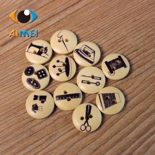 50pcs/lot Sewing Tools Painting Wooden Buttons For DIY Decorative Button For Handwork Sewing Accessories Wood Buttons