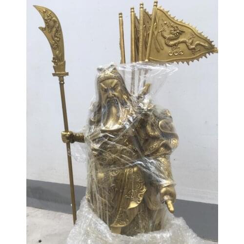 65m Green Dragon Sword Chinese Brass Guan Gong Yu Warrior God Seat Standing on the 9 dragon platform Statue