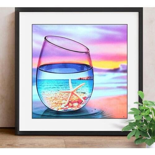 Diamond Embroidery Landscape Home Decoration Cup DIY Diamond Painting Beach Full Square Starfish Picture Of Rhinestone