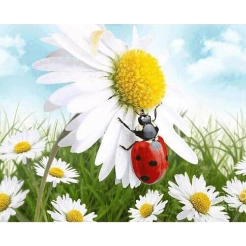Diamond Painting Full Drill Ladybug Daisies Mosaic 5D Diamond Painting Cross Stitch Embroidery Home Decorative Hobbies Crafts