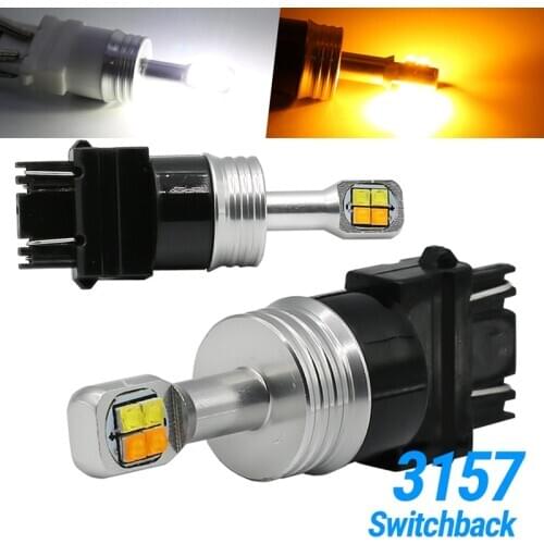 White/Amber 3157 LED DRL Switchback Turn Signal Parking Light Bulbs Dual Color