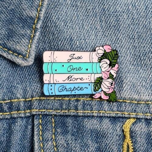Pink Flowers Cartoon Book Shirt Bag Collar Brooch Enamel Pins Metal Broches for Women Badge Pines Metalicos Brosche Accessories