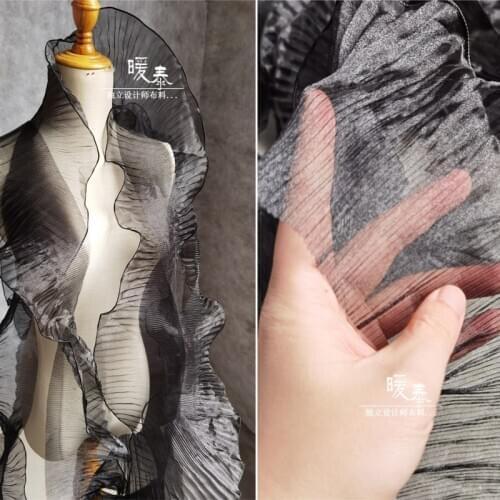 Wave Pleated Lace Trim Ruffle Folds Black Perspective Glossy DIY Collar Decor Skirt Wedding Dress Lace Designer Accessories