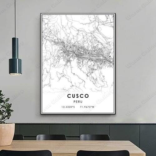 Black and White Peru City Map The Cusco City Map Poster HD Print Wall Art Canvas Nordic Landspace Painting for Home Deco