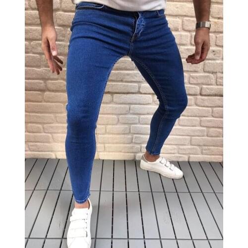 Mens New Solid Color Jeans Casual Small Foot Hip Hop Washed Jeans Pants Business Casual Classic Style Fashion Men Jeans