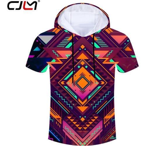 CJLM Colored Polygon Man On Sale Hooded Tshirt 3D Full Printed Geometric Diamond Hoodies T-shirt Large Size Tee Shirt