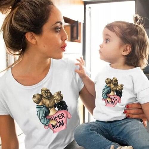 Super mom and daughter matching tshirt cute Graphic family matching clothes Graphic Mommy and Me baby kid Matching Outfits