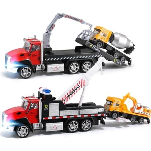 Crane Trailer Tow Truck Toys 21CM Sound and Light Alloy Excavator Cement Mixer Diecast Engineering Vehicle Toy Car for Kids Y188