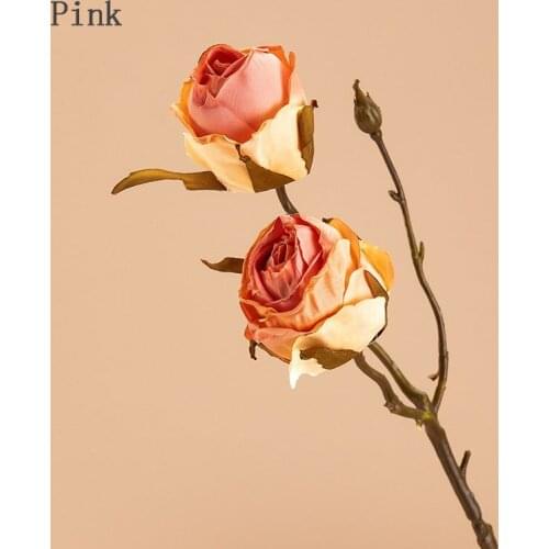 5Pcs Artificial Flowers 2 Heads of Roses Branch for Home Accessories Wedding Roses Bouquet Road Leads Decoration Fake Flowers