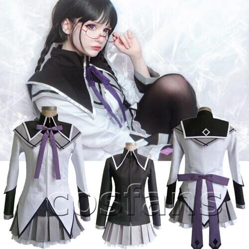 Anime Puella Magi Madoka Magica Akemi Homura Cosplay Costumes with Bowknots Cosplay Dress Homura Akemi Cosplay Wig Free Ship