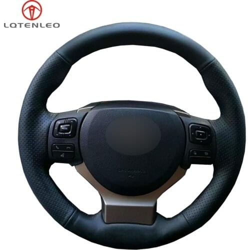 LQTENLEO Black Genuine Leather Car Steering Wheel Cover For Lexus CT200 IS200t IS250 IS300 IS350 NX200 NX200t NX300 RC200 RC2