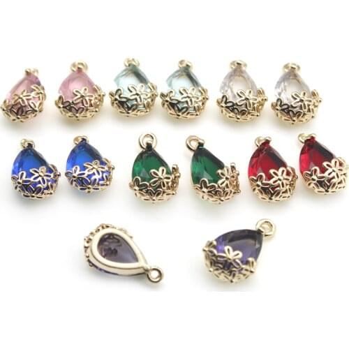 Copper Metal Rhinestone Charms Colorful Water Drop Crystal Pendants For Jewelry Making Diy Earrings Necklace Jewelry Accessories