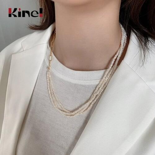Kinel Punk Multi Layered Freshwater Pearl Choker Necklace Collar Statement 925 Sterling Silver Women Jewelry