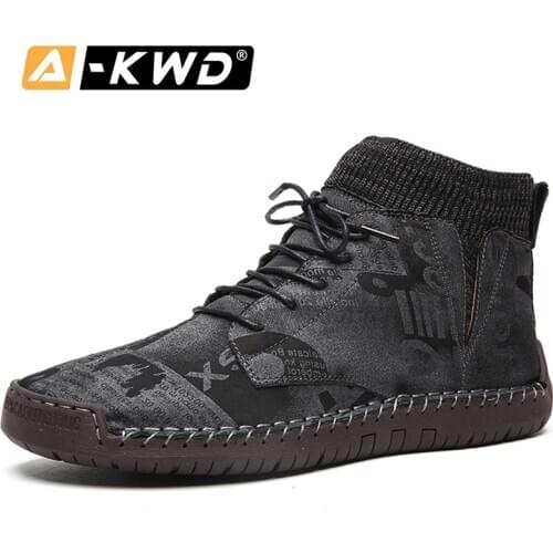 2020 Winter Fashion Design Black Ankle Boots Men Waterproof Casual Shoes Leather Work Boots Men Boots Botas Hombre Plus Size 48