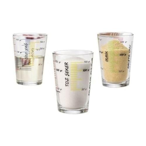 Paşabahçe Arda Türkmen Set of 3 Glass Measuring Cups Turkish Made Water Oil Cocoa Rice Bulgur Chef Special Set Cooking Kitchen