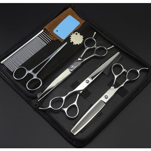 Professional Left Hand Available Straight Curved Thinning Pet Scissor Set Dog Hair Cut Hairdressing Style Grooming Shear