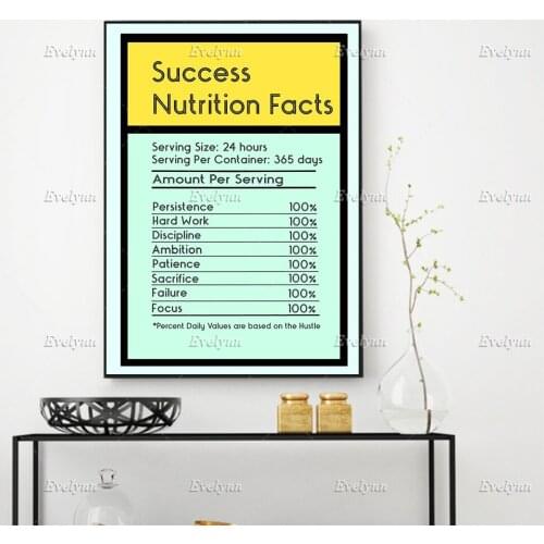 Wall Art Canvas Painting Success Nutrition Facts Motivational Quotes Print Poster Floating Frame Modern Office Living Home Decor