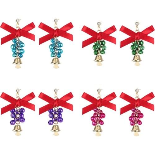 2020 New Charm Ladies Earrings Christmas Red Bow Golden Bell Female Pendant Creative Jewelry Gift Direct Sales Hot