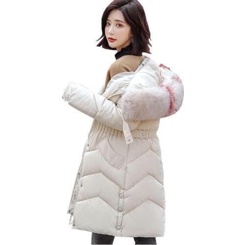 2019 New Winter fashion Mid-Long Slim Women hooded parka zipper Bigfur collar Thick warm Down jacket Cotton clothing Female C112