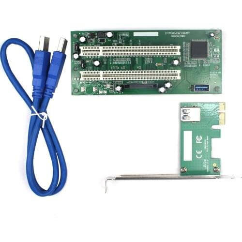 PCI-e PCI Express to Dual PCI Extend Adapter Card PCI Slot Riser Card w USB 3.0 Cable for Win2000/XP/Vista/7/8/Linux Add on Card