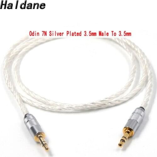 Haldane Odin 7N Silver Plated 3.5mm Male to Male Stereo AUX Cable 3.5 Right Angle Jack to Jack Adapter for Headphone Amplifier