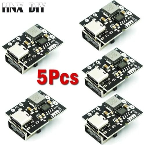 5pcs 5V 2A Type-C USB Boost Converter Step-Up Power Module Lithium Battery Charging Protection Board LED Display USB DIY Charger