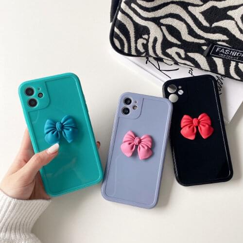 Cute Bow Shockproof Phone Case For iPhone 12 11Pro Max X XR XS Max 7 8 Plus Candy Camera Lens Protection Soft Silicone Cover