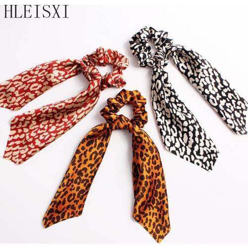 Women Leopard Print Hair Ring Fashion Ribbon Girl Hair Bands Scrunchies Horsetail Tie Solid Headwear Hair Accessories
